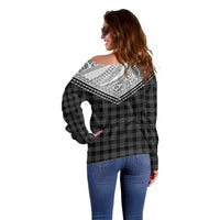 Aloha Hawaii Cowboys Paniolo Off Shoulder Sweater Black Palaka LT7 - Polynesian Pride