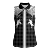 Aloha Hawaii Cowboys Paniolo Women Sleeveless Polo Shirt Black Palaka - Polynesian Pride
