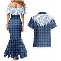 Aloha Hawaii Cowboys Paniolo Couples Matching Mermaid Dress and Hawaiian Shirt Navy Blue Palaka LT7 - Polynesian Pride
