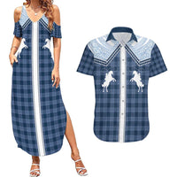Aloha Hawaii Cowboys Paniolo Couples Matching Summer Maxi Dress and Hawaiian Shirt Navy Blue Palaka LT7 Navy - Polynesian Pride