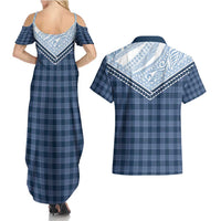 Aloha Hawaii Cowboys Paniolo Couples Matching Summer Maxi Dress and Hawaiian Shirt Navy Blue Palaka LT7 - Polynesian Pride