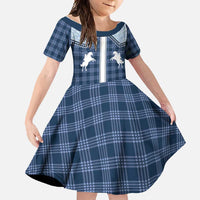 Aloha Hawaii Cowboys Paniolo Family Matching Long Sleeve Bodycon Dress and Hawaiian Shirt Navy Blue Palaka LT7 Daughter's Dress Navy - Polynesian Pride