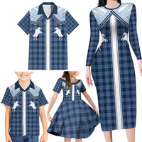Aloha Hawaii Cowboys Paniolo Family Matching Long Sleeve Bodycon Dress and Hawaiian Shirt Navy Blue Palaka LT7 - Polynesian Pride