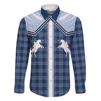 Aloha Hawaii Cowboys Paniolo Family Matching Long Sleeve Bodycon Dress and Hawaiian Shirt Navy Blue Palaka LT7 Dad's Shirt - Long Sleeve Navy - Polynesian Pride