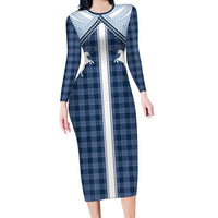 Aloha Hawaii Cowboys Paniolo Family Matching Long Sleeve Bodycon Dress and Hawaiian Shirt Navy Blue Palaka LT7 Mom's Dress Navy - Polynesian Pride