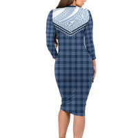 Aloha Hawaii Cowboys Paniolo Family Matching Long Sleeve Bodycon Dress and Hawaiian Shirt Navy Blue Palaka LT7 - Polynesian Pride