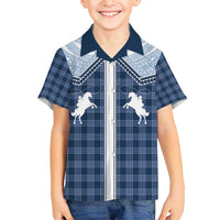 Aloha Hawaii Cowboys Paniolo Family Matching Long Sleeve Bodycon Dress and Hawaiian Shirt Navy Blue Palaka LT7 Son's Shirt Navy - Polynesian Pride
