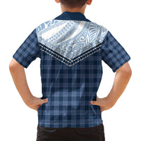 Aloha Hawaii Cowboys Paniolo Family Matching Off The Shoulder Long Sleeve Dress and Hawaiian Shirt Navy Blue Palaka - Polynesian Pride