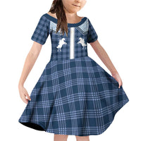 Aloha Hawaii Cowboys Paniolo Family Matching Off Shoulder Short Dress and Hawaiian Shirt Navy Blue Palaka - Polynesian Pride