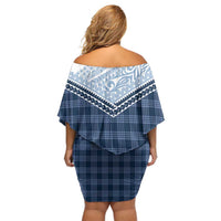 Aloha Hawaii Cowboys Paniolo Family Matching Off Shoulder Short Dress and Hawaiian Shirt Navy Blue Palaka - Polynesian Pride