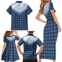 Aloha Hawaii Cowboys Paniolo Family Matching Short Sleeve Bodycon Dress and Hawaiian Shirt Navy Blue Palaka - Polynesian Pride