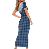 Aloha Hawaii Cowboys Paniolo Family Matching Short Sleeve Bodycon Dress and Hawaiian Shirt Navy Blue Palaka - Polynesian Pride