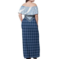 Aloha Hawaii Cowboys Paniolo Off Shoulder Maxi Dress Navy Blue Palaka LT7 - Polynesian Pride