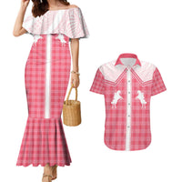 Aloha Hawaii Cowboys Paniolo Couples Matching Mermaid Dress and Hawaiian Shirt Rose Palaka LT7 Pink - Polynesian Pride
