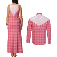 Aloha Hawaii Cowboys Paniolo Couples Matching Tank Maxi Dress and Long Sleeve Button Shirt Rose Palaka LT7 - Polynesian Pride