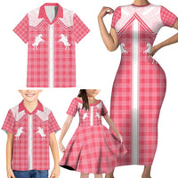 Aloha Hawaii Cowboys Paniolo Family Matching Short Sleeve Bodycon Dress and Hawaiian Shirt Rose Palaka LT7 - Polynesian Pride