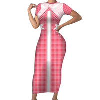 Aloha Hawaii Cowboys Paniolo Family Matching Short Sleeve Bodycon Dress and Hawaiian Shirt Rose Palaka LT7 Mom's Dress Pink - Polynesian Pride