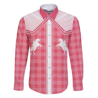 Aloha Hawaii Cowboys Paniolo Family Matching Summer Maxi Dress and Hawaiian Shirt Rose Palaka LT7 Dad's Shirt - Long Sleeve Pink - Polynesian Pride