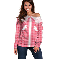 Aloha Hawaii Cowboys Paniolo Off Shoulder Sweater Rose Palaka LT7 Women Pink - Polynesian Pride