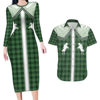 Aloha Hawaii Cowboys Paniolo Couples Matching Long Sleeve Bodycon Dress and Hawaiian Shirt Forest Green Palaka LT7 Dark Green - Polynesian Pride