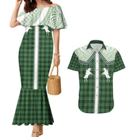 Aloha Hawaii Cowboys Paniolo Couples Matching Mermaid Dress and Hawaiian Shirt Forest Green Palaka LT7 Dark Green - Polynesian Pride