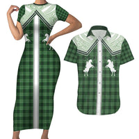 Aloha Hawaii Cowboys Paniolo Couples Matching Short Sleeve Bodycon Dress and Hawaiian Shirt Forest Green Palaka - Polynesian Pride