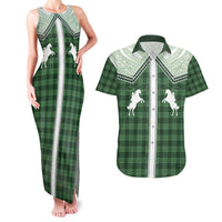 Aloha Hawaii Cowboys Paniolo Couples Matching Tank Maxi Dress and Hawaiian Shirt Forest Green Palaka LT7 Dark Green - Polynesian Pride