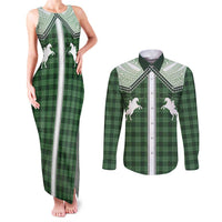 Aloha Hawaii Cowboys Paniolo Couples Matching Tank Maxi Dress and Long Sleeve Button Shirt Forest Green Palaka LT7 Dark Green - Polynesian Pride