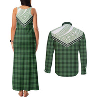 Aloha Hawaii Cowboys Paniolo Couples Matching Tank Maxi Dress and Long Sleeve Button Shirt Forest Green Palaka LT7 - Polynesian Pride