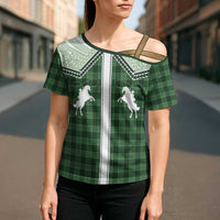 Aloha Hawaii Cowboys Paniolo Cross Shoulder Shirt Forest Green Palaka - Polynesian Pride