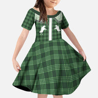 Aloha Hawaii Cowboys Paniolo Family Matching Off The Shoulder Long Sleeve Dress and Hawaiian Shirt Forest Green Palaka - Polynesian Pride