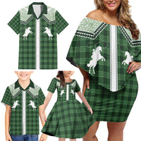 Aloha Hawaii Cowboys Paniolo Family Matching Off Shoulder Short Dress and Hawaiian Shirt Forest Green Palaka LT7 - Polynesian Pride