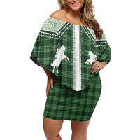 Aloha Hawaii Cowboys Paniolo Family Matching Off Shoulder Short Dress and Hawaiian Shirt Forest Green Palaka LT7 Mom's Dress Dark Green - Polynesian Pride