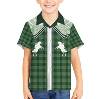 Aloha Hawaii Cowboys Paniolo Family Matching Off Shoulder Short Dress and Hawaiian Shirt Forest Green Palaka LT7 Son's Shirt Dark Green - Polynesian Pride