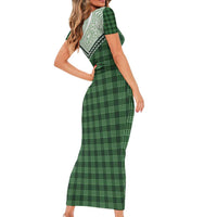Aloha Hawaii Cowboys Paniolo Family Matching Short Sleeve Bodycon Dress and Hawaiian Shirt Forest Green Palaka - Polynesian Pride