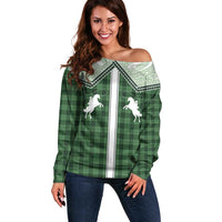 Aloha Hawaii Cowboys Paniolo Off Shoulder Sweater Forest Green Palaka LT7 Women Dark Green - Polynesian Pride