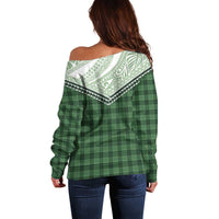 Aloha Hawaii Cowboys Paniolo Off Shoulder Sweater Forest Green Palaka LT7 - Polynesian Pride
