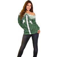 Aloha Hawaii Cowboys Paniolo Off Shoulder Sweater Forest Green Palaka LT7 - Polynesian Pride