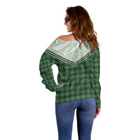 Aloha Hawaii Cowboys Paniolo Off Shoulder Sweater Forest Green Palaka LT7 - Polynesian Pride