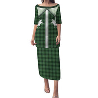 Aloha Hawaii Cowboys Paniolo Puletasi Forest Green Palaka LT7 Long Dress Dark Green - Polynesian Pride