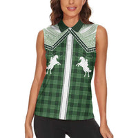 Aloha Hawaii Cowboys Paniolo Women Sleeveless Polo Shirt Forest Green Palaka - Polynesian Pride