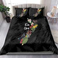 Kia Ora New Zealand Floral Bedding Set Black - Polynesian Pride