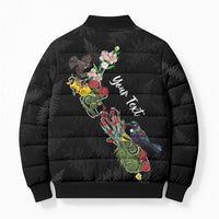 Kia Ora New Zealand Floral Personalized Bomber Puffer Jacket Black - Polynesian Pride