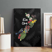 Kia Ora New Zealand Floral Canvas Wall Art Black - Polynesian Pride