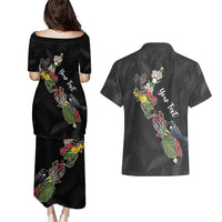 Kia Ora New Zealand Floral Personalized Couples Matching Puletasi and Hawaiian Shirt Black LT7 - Polynesian Pride