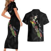 Kia Ora New Zealand Floral Personalized Couples Matching Short Sleeve Bodycon Dress and Hawaiian Shirt Black LT7 - Polynesian Pride