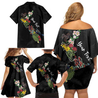 Kia Ora New Zealand Floral Personalized Family Matching Off Shoulder Short Dress and Hawaiian Shirt Black - Polynesian Pride