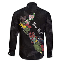 Kia Ora New Zealand Floral Personalized Family Matching Off Shoulder Short Dress and Hawaiian Shirt Black - Polynesian Pride