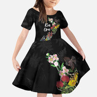 Kia Ora New Zealand Floral Personalized Family Matching Puletasi and Hawaiian Shirt Black - Polynesian Pride