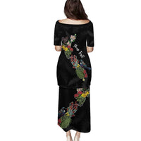 Kia Ora New Zealand Floral Personalized Family Matching Puletasi and Hawaiian Shirt Black - Polynesian Pride